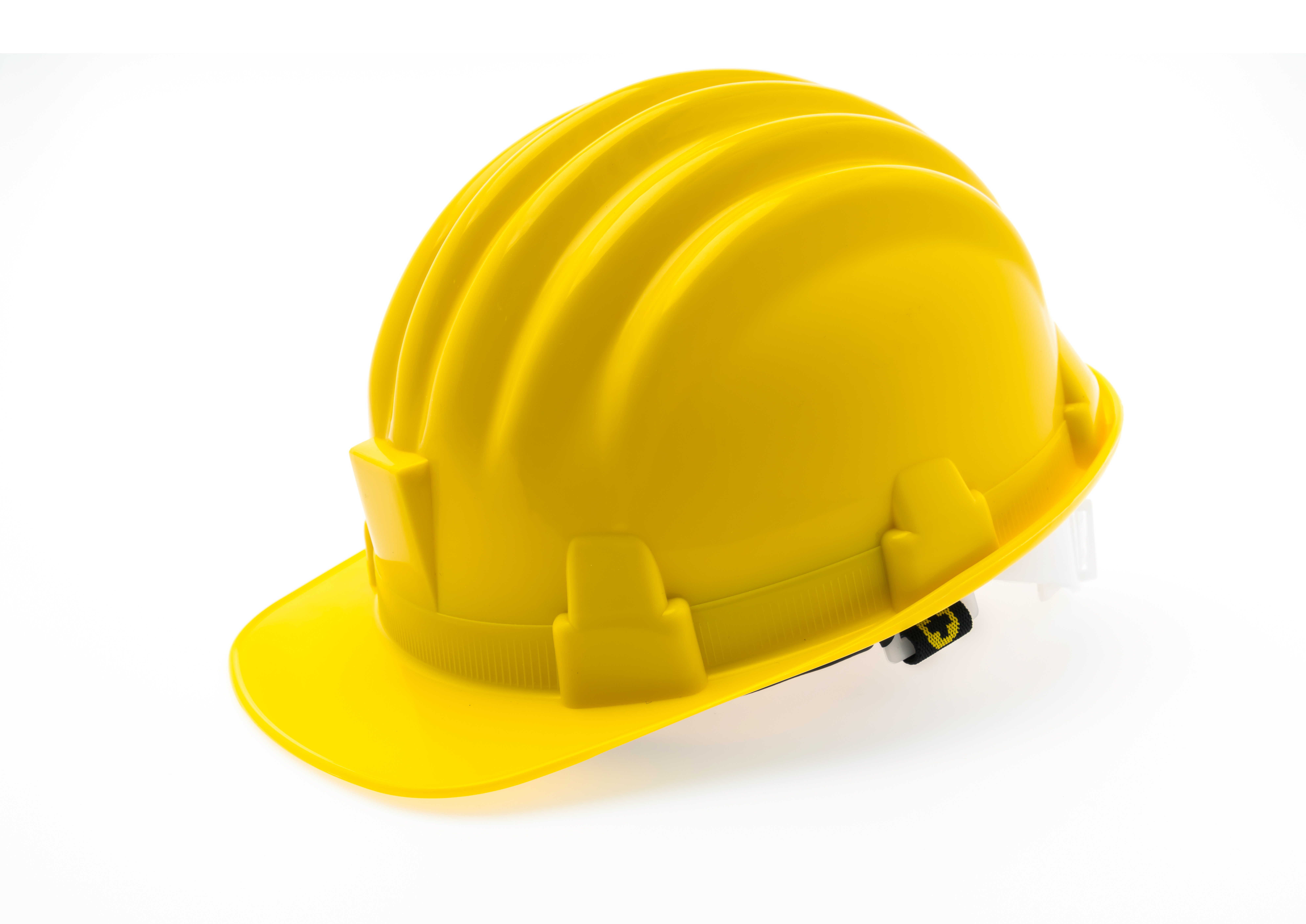 Yellow Hard Plastic Construction Helmet On White Background